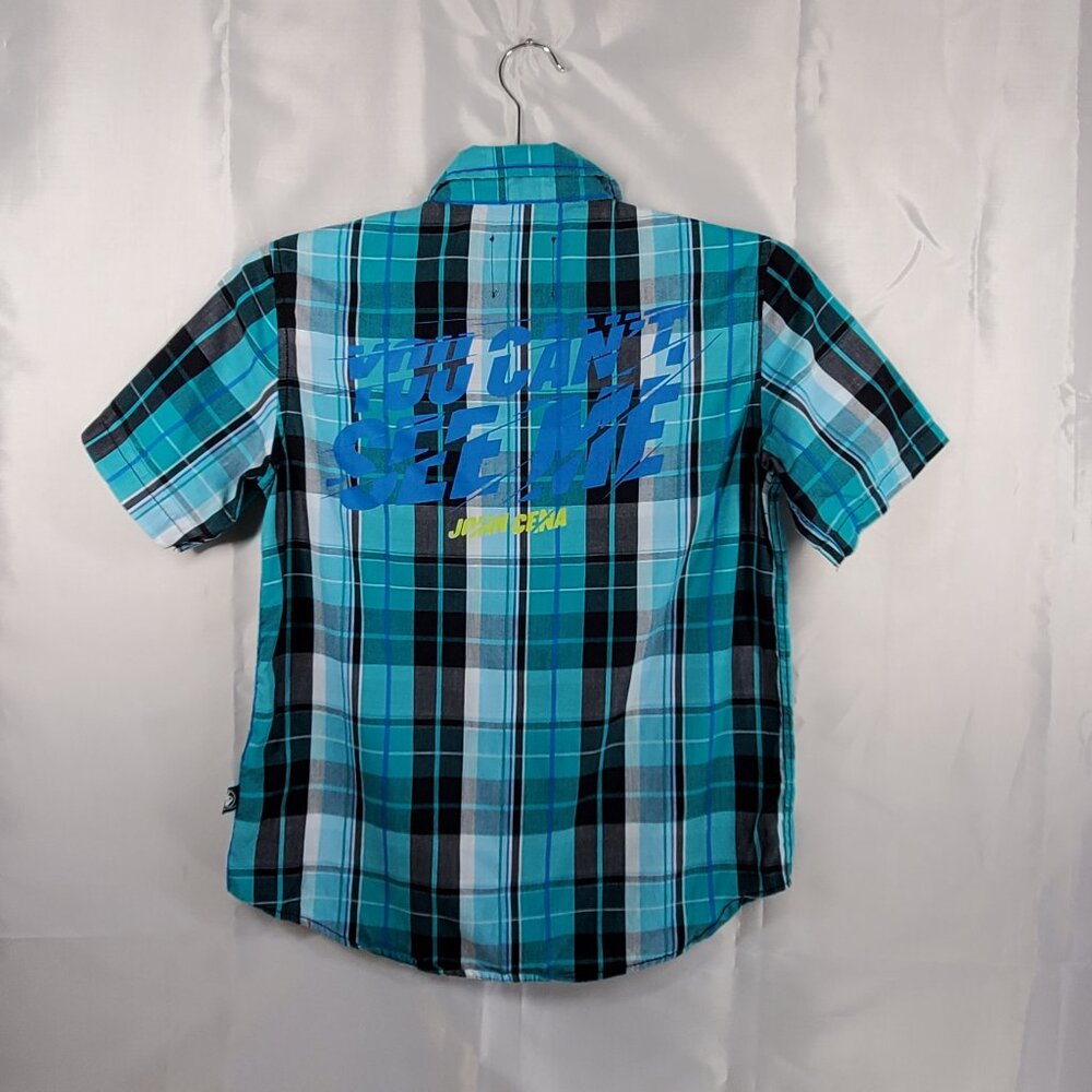 John Cena Button Up Short Sleeve Plaid Shirt "Never Give Up" Youth Sz L (10/12)